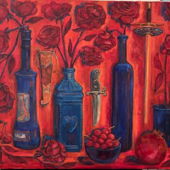 Schilderij getiteld "Still Life with Red…" door Marina Kalinovsky, Origineel Kunstwerk, Olie