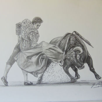 Drawing titled "En la plaza" by Guillermo Mateos Suero, Original Artwork, Graphite