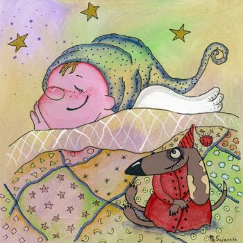 Картина под названием "Sleeping Angel with…" - Marina Sciascia, Подлинное произведение искусства, Акрил