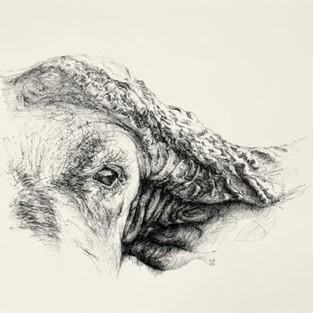 Desenho intitulada "Bull" por Marina Tereshkina, Obras de arte originais, Tinta