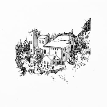 Drawing titled "Tuscany landscape" by Marina Tereshkina, Original Artwork, Ink