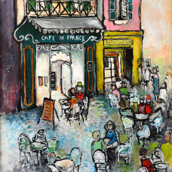 Painting titled "Café de France" by Marine Caro, Original Artwork