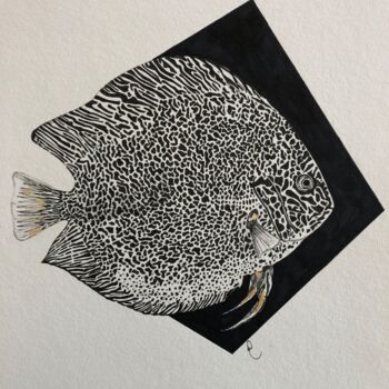 Drawing titled "Gold and the fish" by Marine Cassat (Alpha Zêt’Art), Original Artwork, Marker