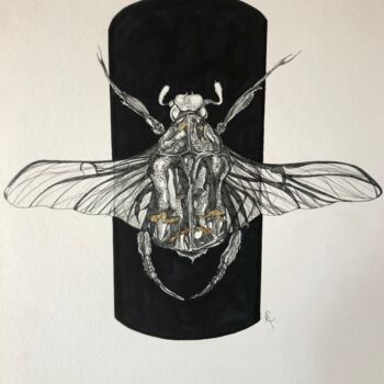 Drawing titled "Insecte doré" by Marine Cassat (Alpha Zêt’Art), Original Artwork, Marker