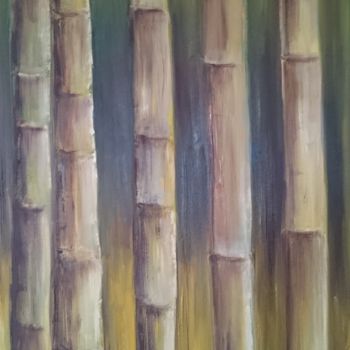 Painting titled "Foret de bambous" by Marine F, Original Artwork, Oil