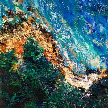 Painting titled "Abstract seascape #…" by Marine Kubert, Original Artwork, Acrylic Mounted on Wood Stretcher frame