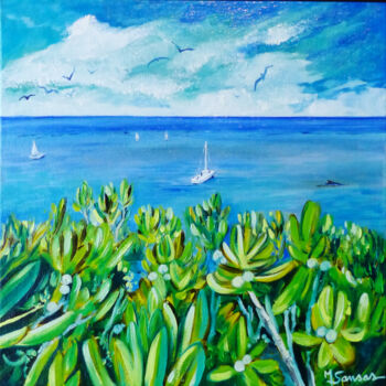 Картина под названием "D'Argeles sur mer à…" - Marine Sansas, Подлинное произведение искусства, Масло Установлен на Деревянн…