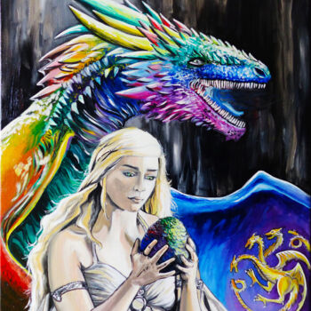 绘画 标题为“Daenerys, le destin…” 由Marine Sansas, 原创艺术品, 油 安装在木质担架架上