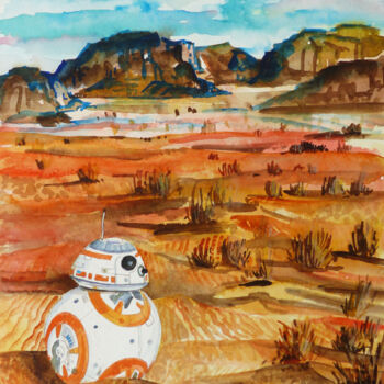 Pintura intitulada "BB8, Stars Wars" por Marine Sansas, Obras de arte originais, Aquarela