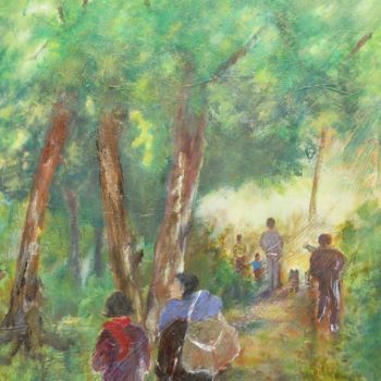 Peinture intitulée "randonnée en forêt" par Marine Brivet, Œuvre d'art originale