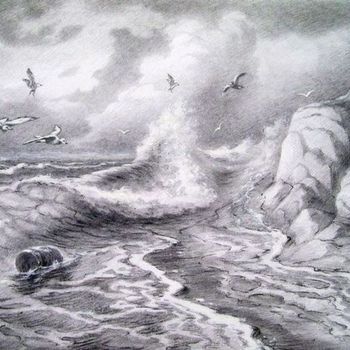 Drawing titled "Странники моря." by Oleg Kulagin, Original Artwork