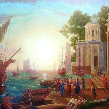 Peinture intitulée "Прибытие Клеопатры…" par Oleg Kulagin, Œuvre d'art originale