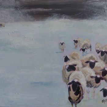 Peinture intitulée "Moutons surpris par…" par Môm, Œuvre d'art originale, Acrylique