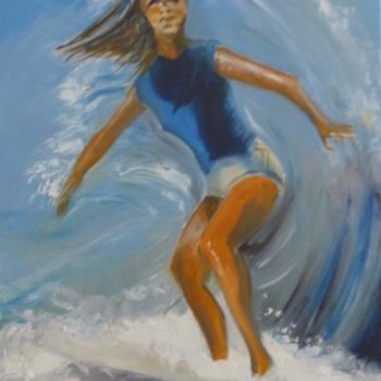 Peinture intitulée "Dans  la vague" par Môm, Œuvre d'art originale, Huile