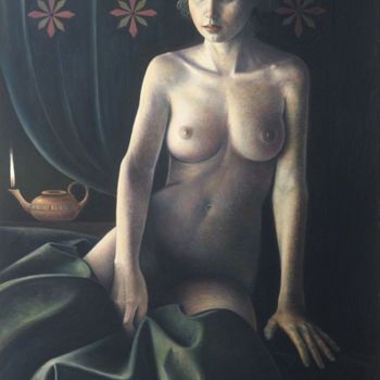 Painting titled "Nudo con lanterna" by Marino Nagro, Original Artwork