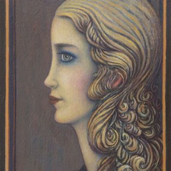 Painting titled "Testa di donna 3" by Marino Nagro, Original Artwork