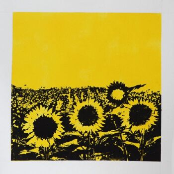 Prenten & gravures getiteld "Yellow Sunflower, L…" door Victor Marin, Origineel Kunstwerk, Linosnede