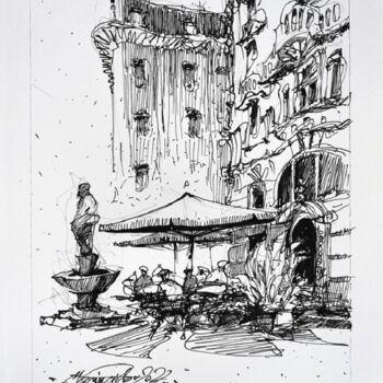 Drawing titled "Vienna, ink drawing…" by Victor Marin, Original Artwork, Ink Mounted on Cardboard