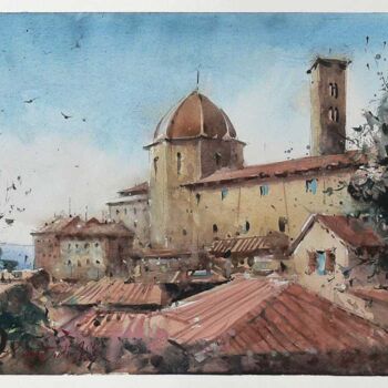 Malarstwo zatytułowany „Volterra, Tuscany,…” autorstwa Victor Marin, Oryginalna praca, Akwarela