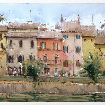 Pintura intitulada "Verona, watercolor…" por Victor Marin, Obras de arte originais, Aquarela