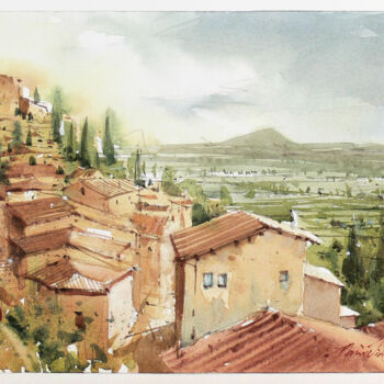 Painting titled "Tuscan Landscape, W…" by Victor Marin, Original Artwork, Watercolor