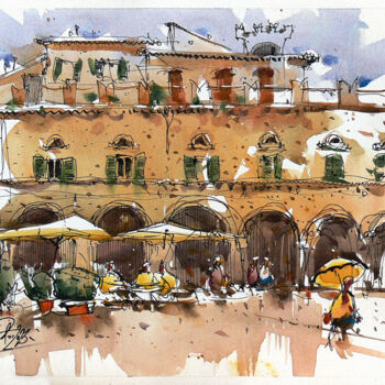 Painting titled "Ascoli Piceno City…" by Victor Marin, Original Artwork, Watercolor