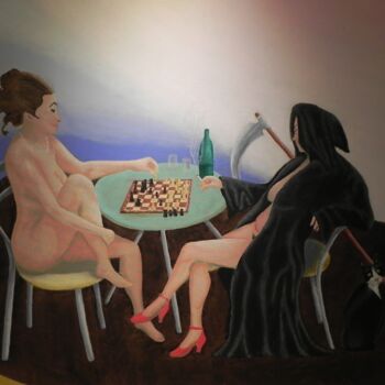 Malarstwo zatytułowany „La partita a scacchi” autorstwa Mario Cipolla, Oryginalna praca, Olej Zamontowany na Drewniana rama…