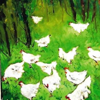 Pittura intitolato "4-galline-" da Mario Fanconi, Opera d'arte originale, Olio