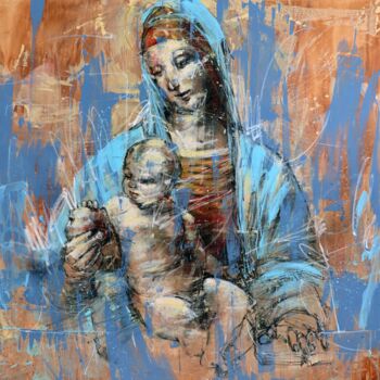 Painting titled "Madonna of the Pome…" by Mario Henrique, Original Artwork, Acrylic Mounted on Wood Stretcher frame