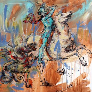 Painting titled "St. George and the…" by Mario Henrique, Original Artwork, Acrylic Mounted on Wood Stretcher frame