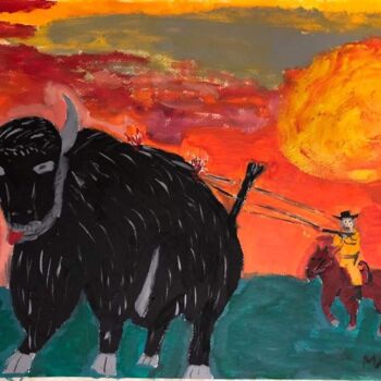 Malarstwo zatytułowany „Buffalo Bill” autorstwa Mario Pratesi, Oryginalna praca, Olej
