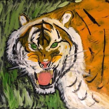 Painting titled "la tigre dentro" by Mario Pratesi, Original Artwork, Oil