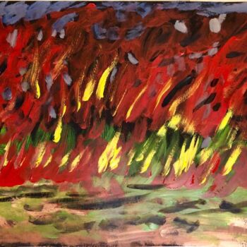 Pittura intitolato "incendio notturno" da Mario Pratesi, Opera d'arte originale