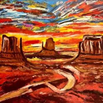 Painting titled "Monument valley" by Mario Pratesi, Original Artwork, Oil