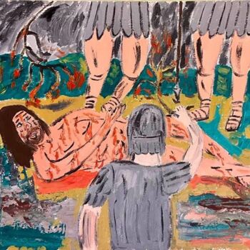 Pittura intitolato "La flagellazione" da Mario Pratesi, Opera d'arte originale, Olio