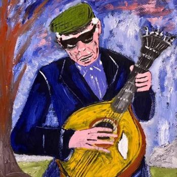 Peinture intitulée "Il musicista cieco" par Mario Pratesi, Œuvre d'art originale, Huile