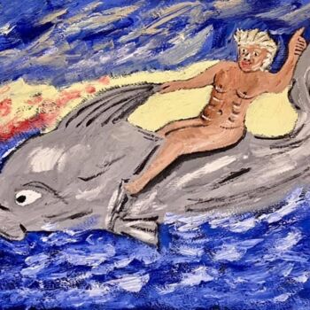 Peinture intitulée "Eros e il delfino" par Mario Pratesi, Œuvre d'art originale, Huile