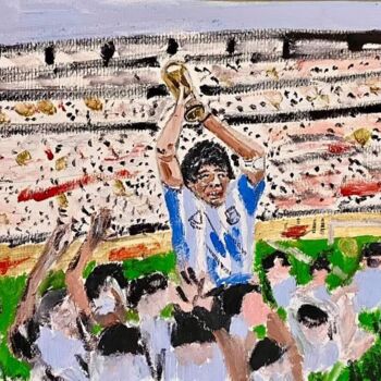 Peinture intitulée "Estadio Atzeca 1986" par Mario Pratesi, Œuvre d'art originale, Huile