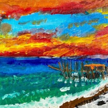 Malerei mit dem Titel "Trabocco al tramonto" von Mario Pratesi, Original-Kunstwerk, Öl