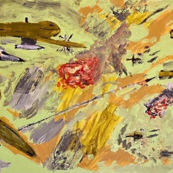 Painting titled "Drone attack" by Mario Pratesi, Original Artwork, Oil