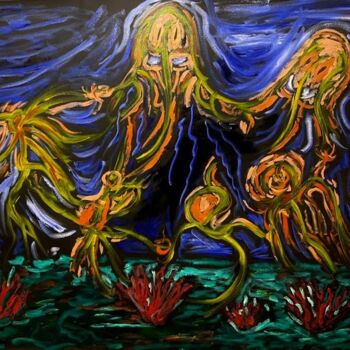 Pittura intitolato "créatures étranges…" da Mario Pratesi, Opera d'arte originale, Olio