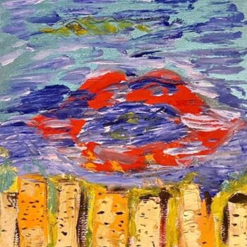 Pittura intitolato "La mongolfiera sull…" da Mario Pratesi, Opera d'arte originale, Olio