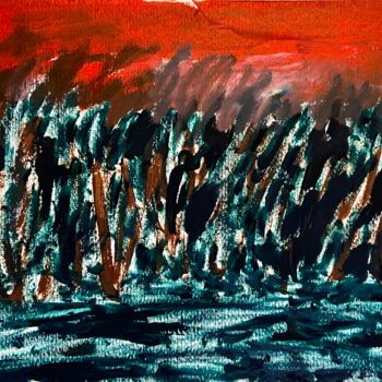 Painting titled "Bosco al tramonto" by Mario Pratesi, Original Artwork, Oil
