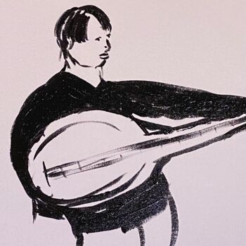 Pittura intitolato "Uomo con strumento" da Mario Pratesi, Opera d'arte originale, Olio