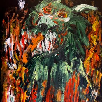 Painting titled "Cane infernale" by Mario Pratesi, Original Artwork, Oil