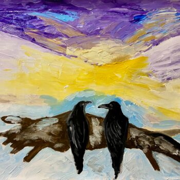 Pintura intitulada "I due corvi" por Mario Pratesi, Obras de arte originais, Óleo