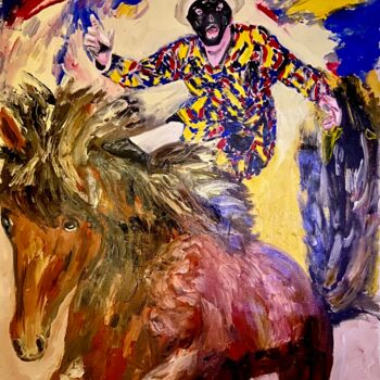 Painting titled "Arlecchino a cavallo" by Mario Pratesi, Original Artwork, Oil