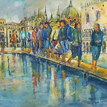 Peinture intitulée "Acqua alta in Piazz…" par Mario Riva, Œuvre d'art originale, Huile