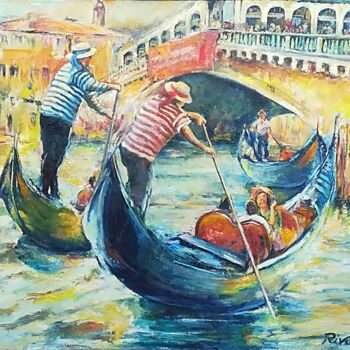 Peinture intitulée "Venezia in gondola" par Mario Riva, Œuvre d'art originale, Huile