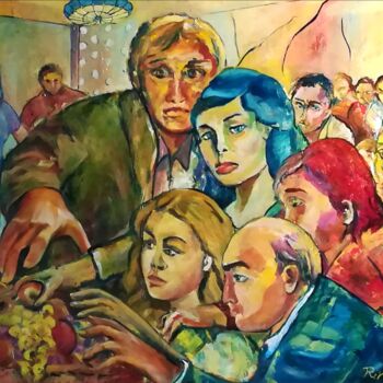 Pintura intitulada "Ressa al buffet" por Mario Riva, Obras de arte originais, Óleo Montado em Painel de madeira